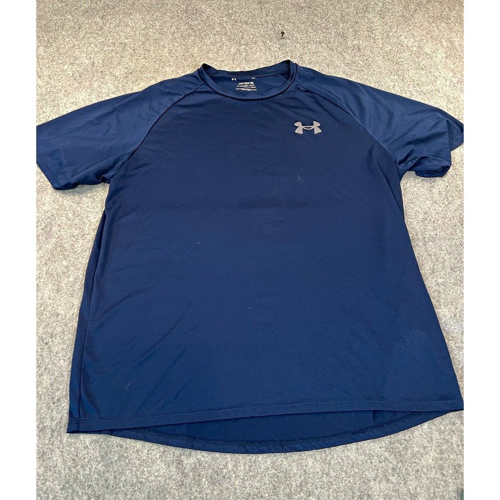 Under Armour Tech The Tech Tee Lightweight Blue Logo T-Shirt Mens L Crew Neck